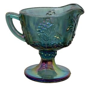 Vintage Indiana Blue Iridescent Carnival Glass Harvest Grape Creamer 1970's